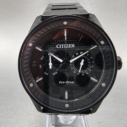 Citizen Eco-Drove CTO Watch Men 43mm Black Dial Black Tone Daydate Round Runs BD