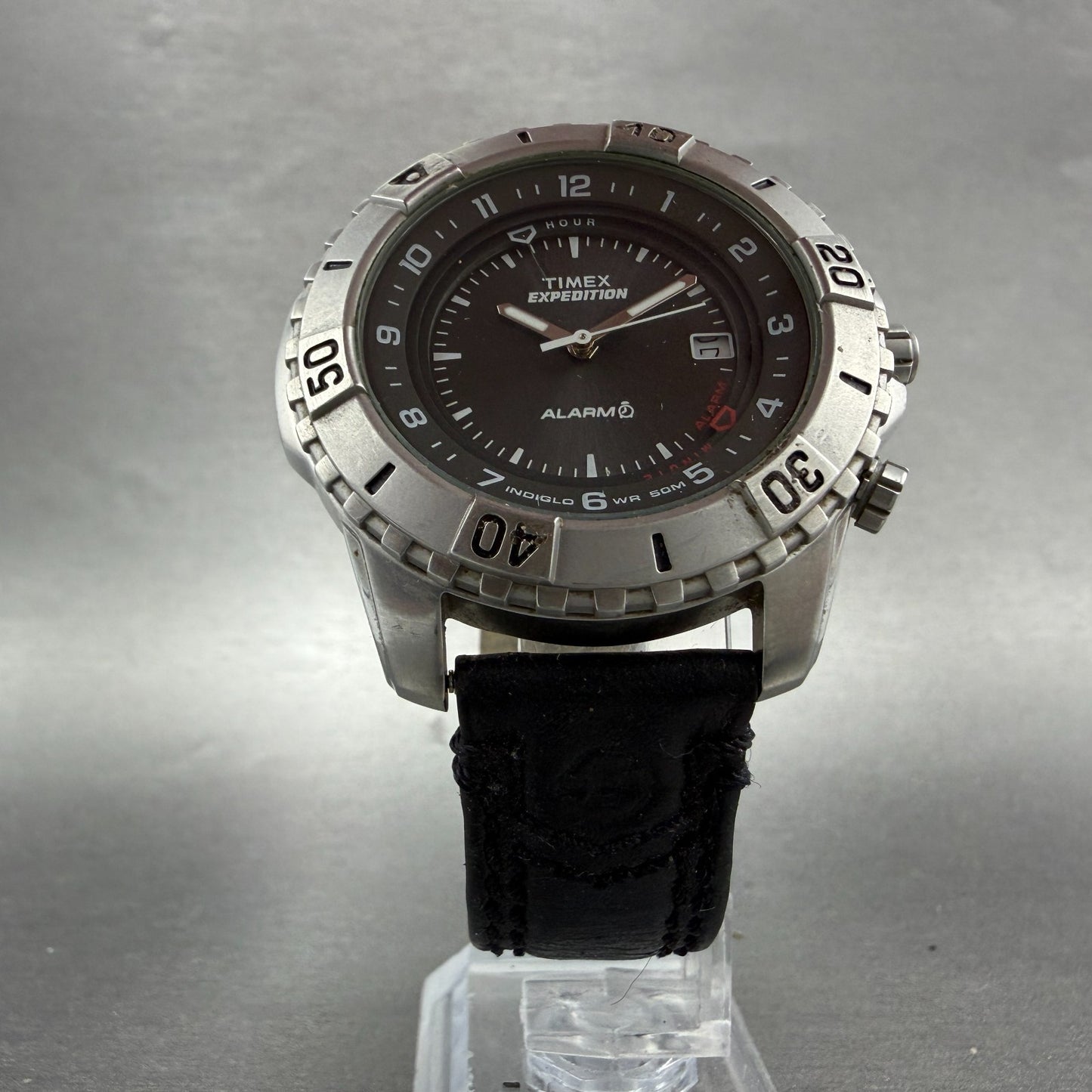 Timex Expedition Watch Men 42mm Gray Dial Silver Tone Alarm Date New Batt5