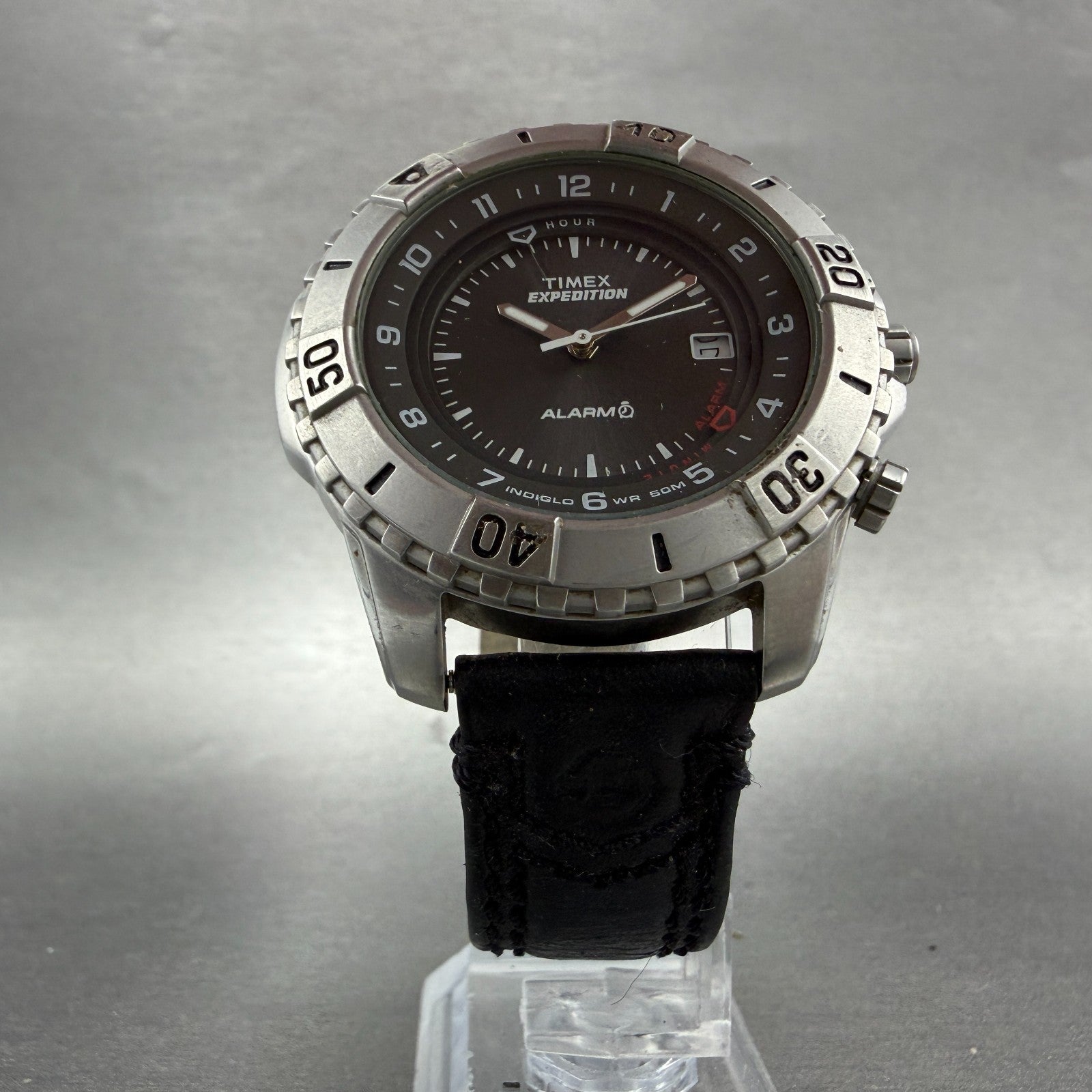 Timex Expedition Watch Men 42mm Gray Dial Silver Tone Alarm Date New Batt5