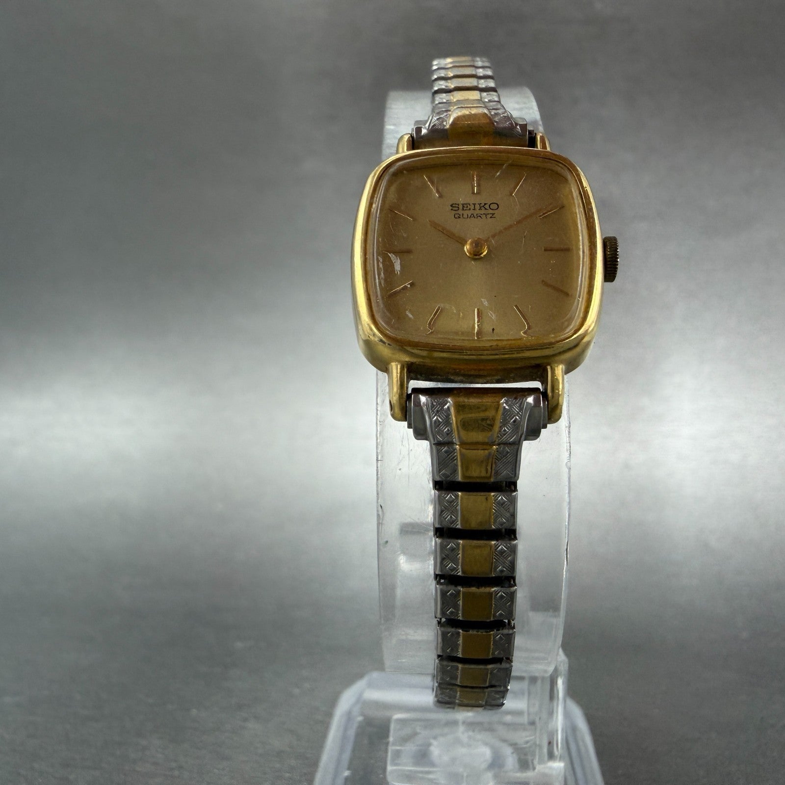 Seiko Tank Watch Women 19mm Champagne Dial Gold Tone 5420-5020 Square New Batt5