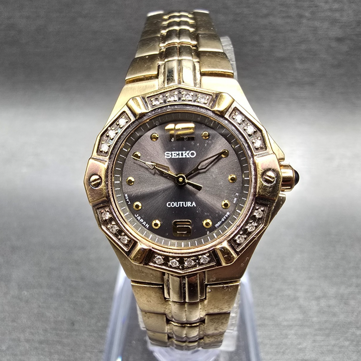 Seiko Coutura Watch Women 23mm Brown Dial Gold Tone Diamonds 1N01-0LE0 New Batt0