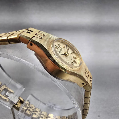 Seiko Watch Women 17mm Gold Dial Gold Tone Round 11-0639 Manual Wind Works VTG3