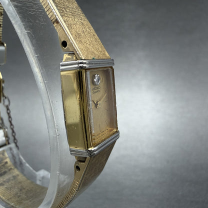 Seiko Tank Watch Women 12mm Gold Dial Gold Tone Rectangle 2E20-5409 New Batt UUK3
