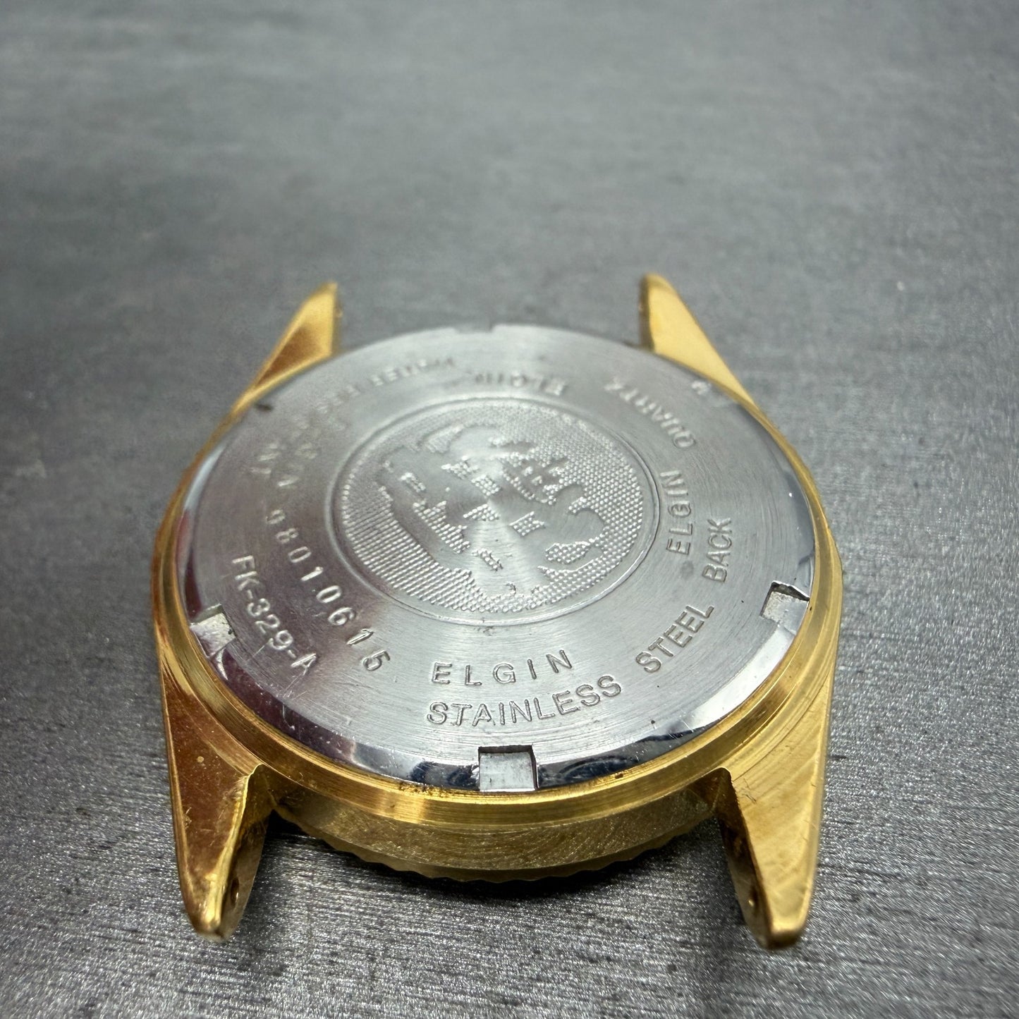 Elgin President Watch Men 35mm Gold Dial Gold Tone Date Round FK-329 PARTS10