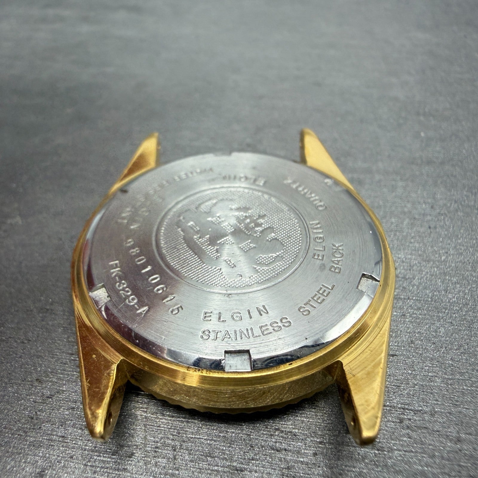 Elgin President Watch Men 35mm Gold Dial Gold Tone Date Round FK-329 PARTS10
