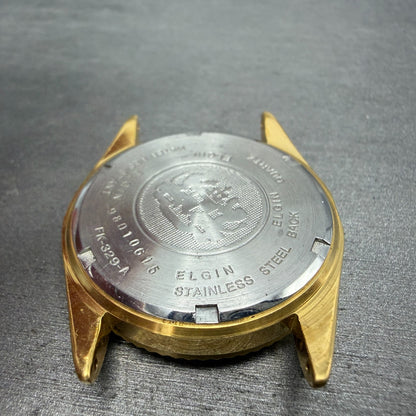 Elgin President Watch Men 35mm Gold Dial Gold Tone Date Round FK-329 PARTS10