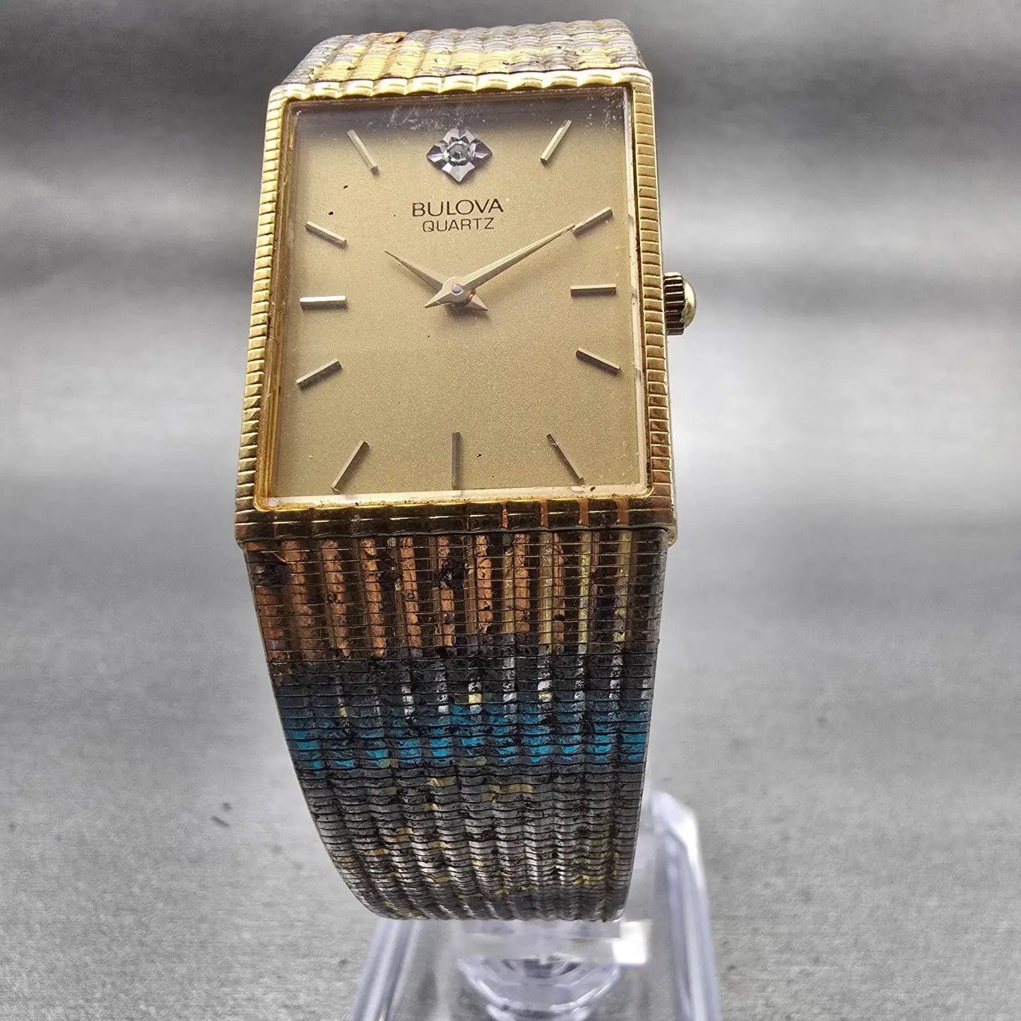 Bulova Watch Women 23mm Gold Dial Gold Tone Rectangle 92N75 New Battery Vintage5