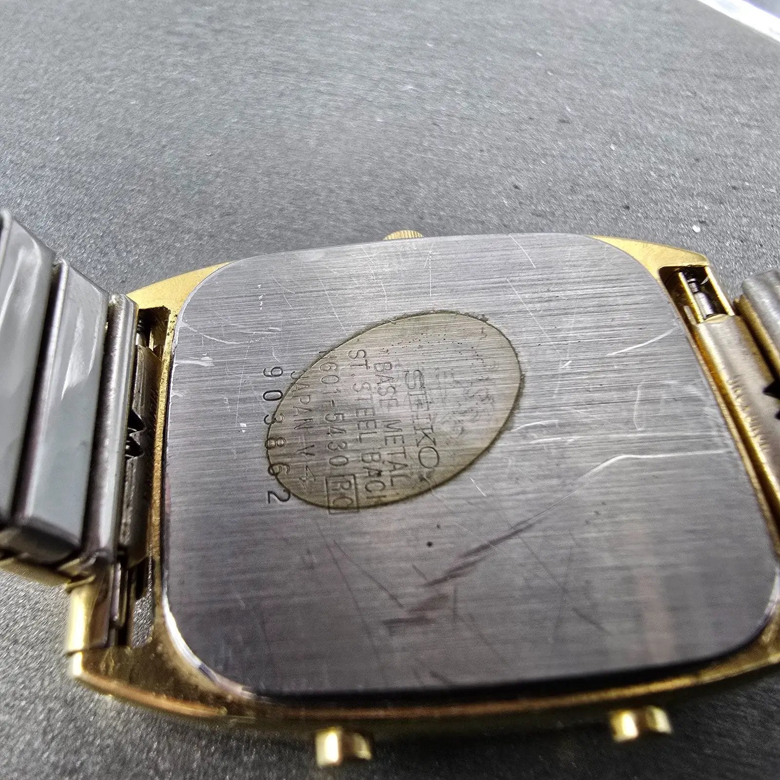 Seiko Ana Digi Watch Men 29mm Gold Dial Gold Tone Rectangle H601-5430 PARTS VTG10