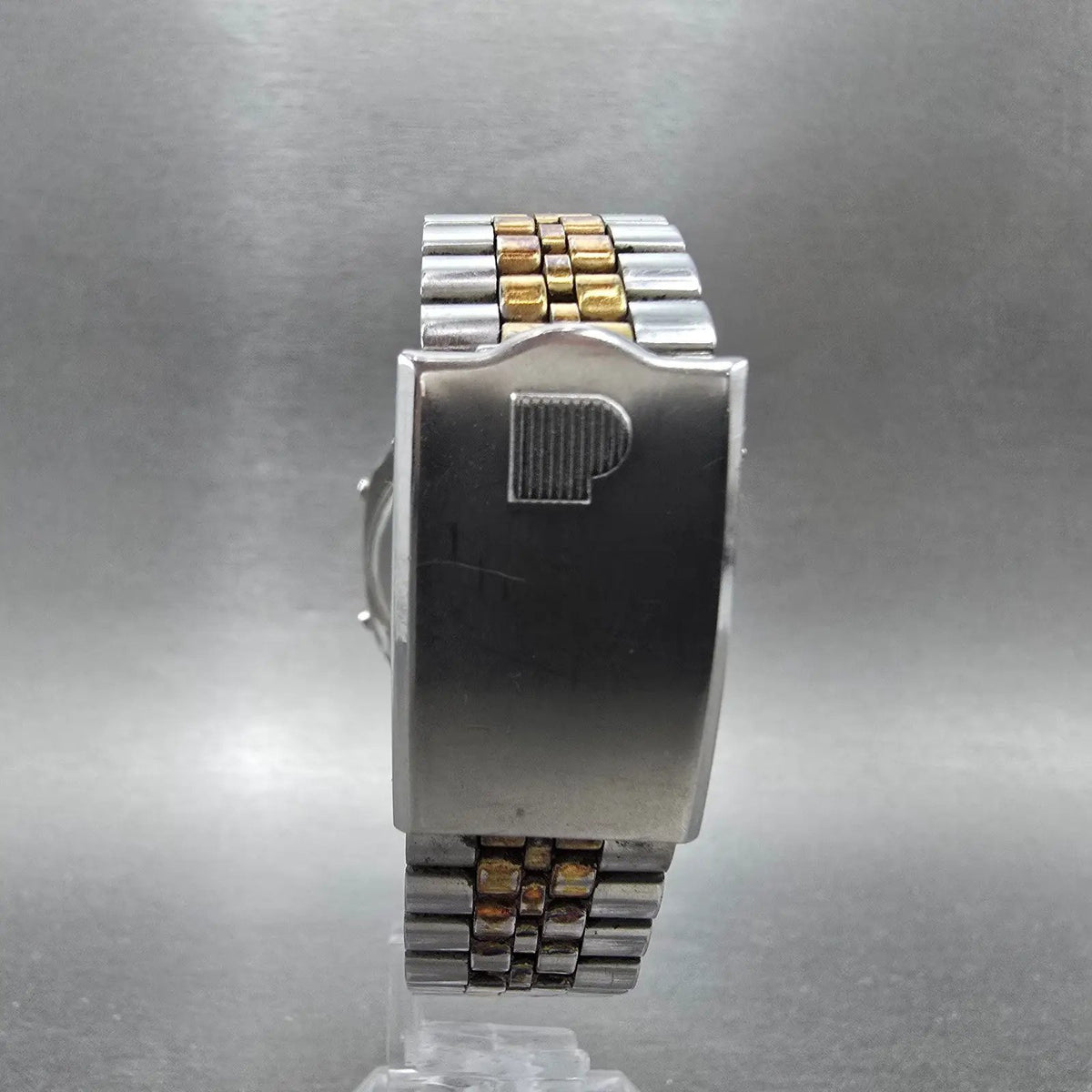 Pulsar Analog Digital Watch Men 33mm Gold Dial Two Tone Alarm Chronograph NewBat7