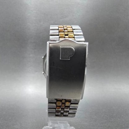 Pulsar Analog Digital Watch Men 33mm Gold Dial Two Tone Alarm Chronograph NewBat7