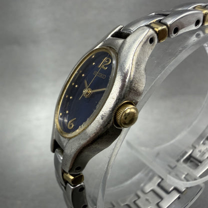 Seiko Watch Women 16mm Blue Dial Two Tone Oval VTG 1N010CT0 New Battery2