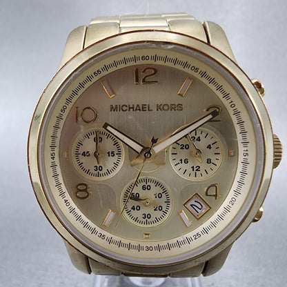 Michael Kors Runway Chronograph Watch Women 38mm Champagne Dial Gold Tone NewBat1