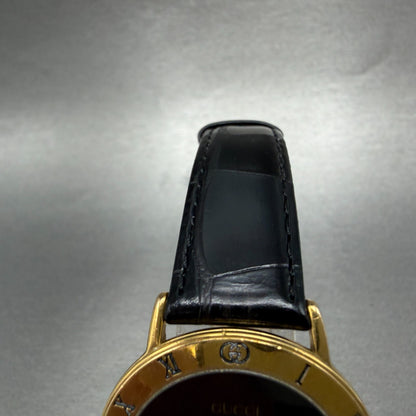 Gucci 3000M Watch Men 33mm Black Dial Gold Plated Round Leather New Battery4