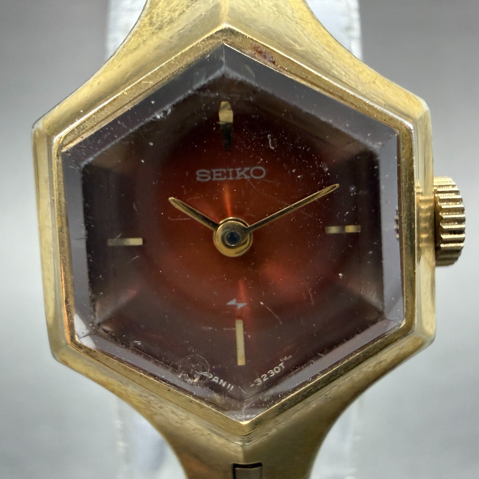 Seiko Watch Women 19mm Orange Dial Gold Tone Manual Hexagon 11-8029 Runs Vintage1