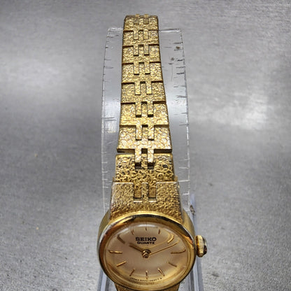 Seiko Watch Women 17mm Gold Dial Gold Tone Round 54205039 New Battery VTG ABD4