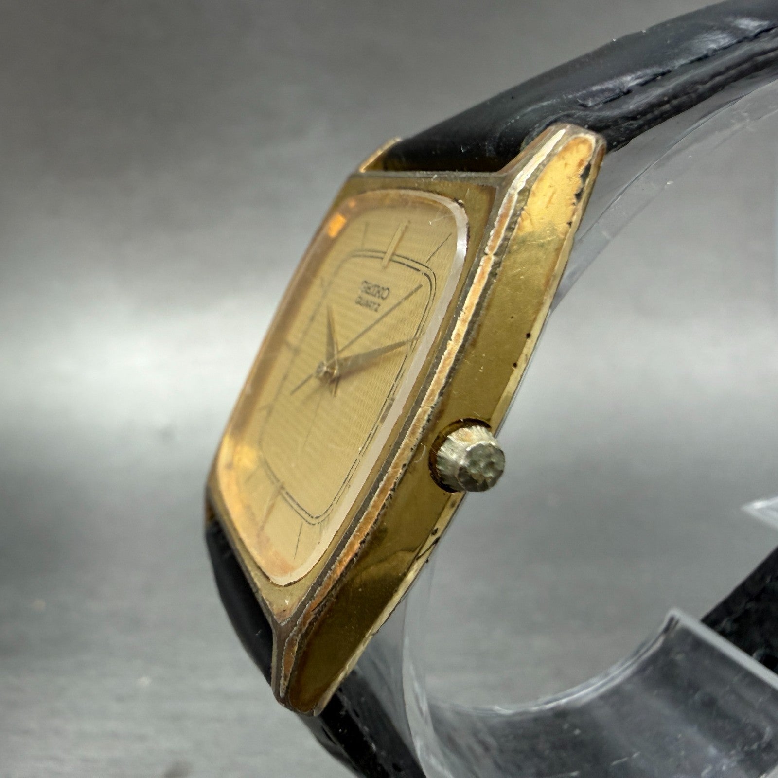 Seiko Tank Watch Men 28mm Champagne Dial Gold Tone Date 6532-5250 New Battery S22