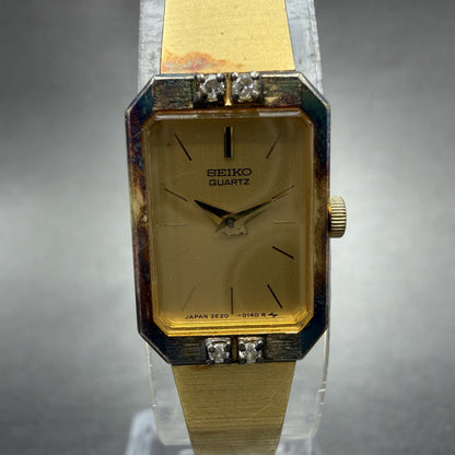 Seiko Tank Watch Women 14mm Champagne Dial Gold Tone Rectangle 2e20-5099 New Bat1