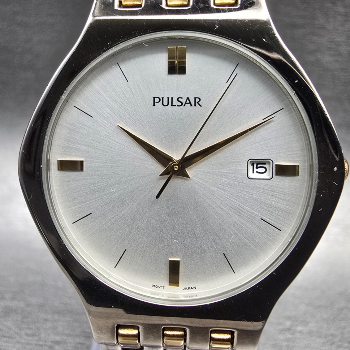 Seiko Pulsar Watch Men 35mm Silver Dial Silver Tone Date Round V732-X090 New Bat1