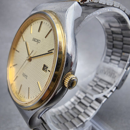 Seiko Spirit Watch Men 33mm Champagne Dial Two Tone Date 5p327a00 New Battery2
