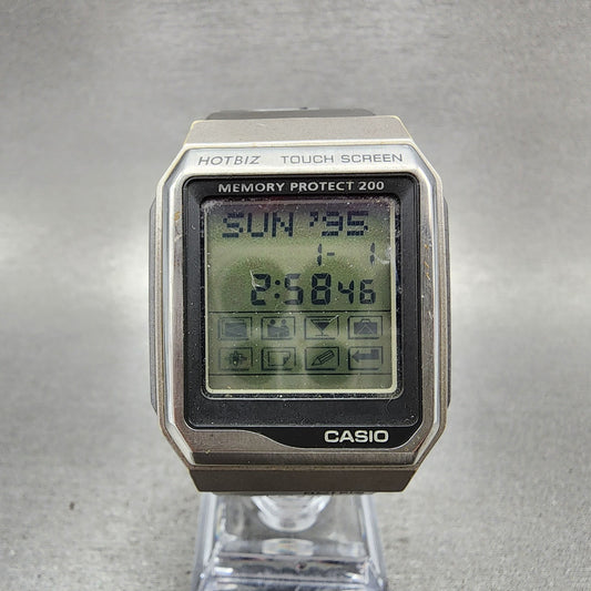 Casio HotBiz Watch Men 35mm Digital Silver Tone Rectangle VDB2100 New Battery0