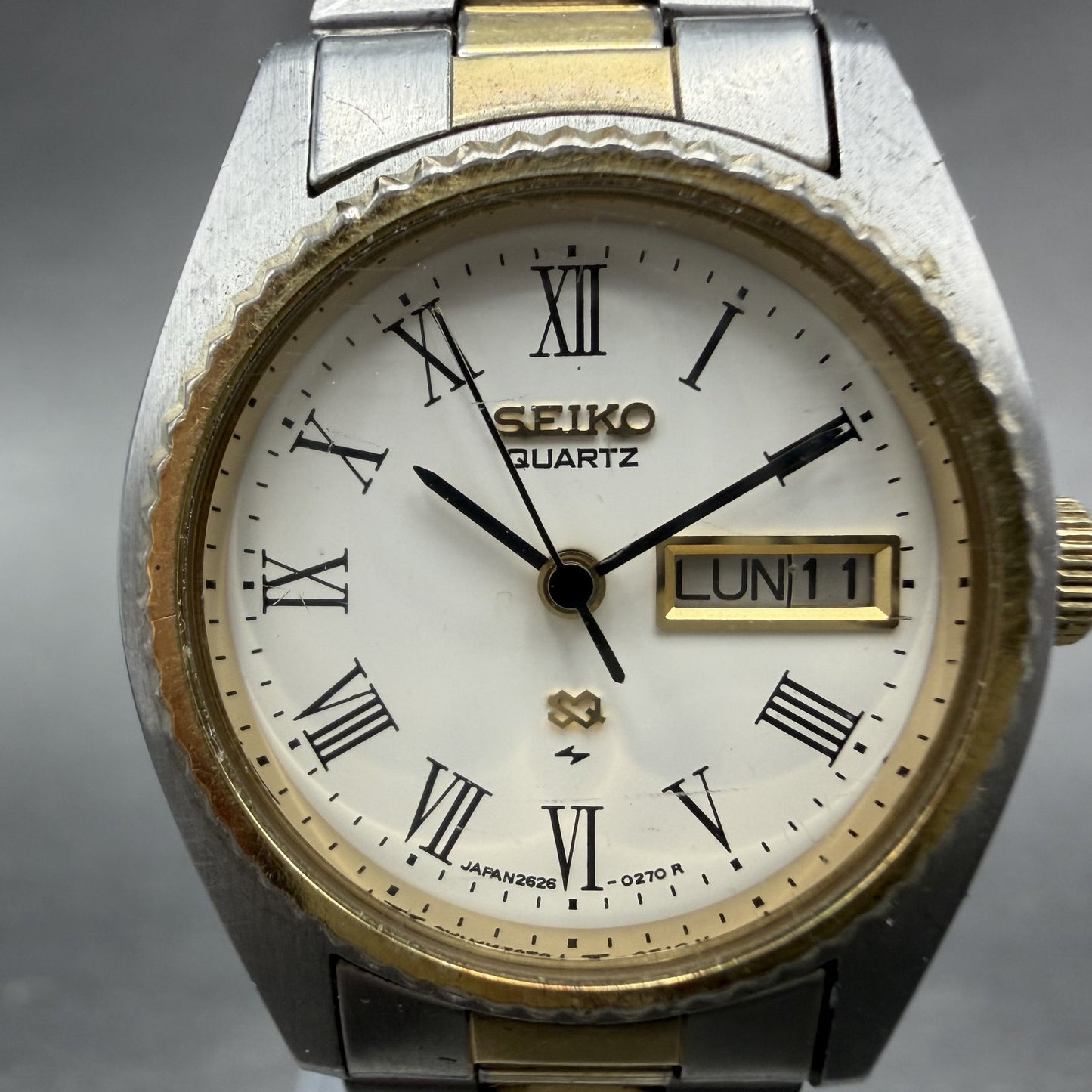 Seiko SQ Watch Women 25mm White Dial Two Tone Daydate 2626-0159 READ New Battery1