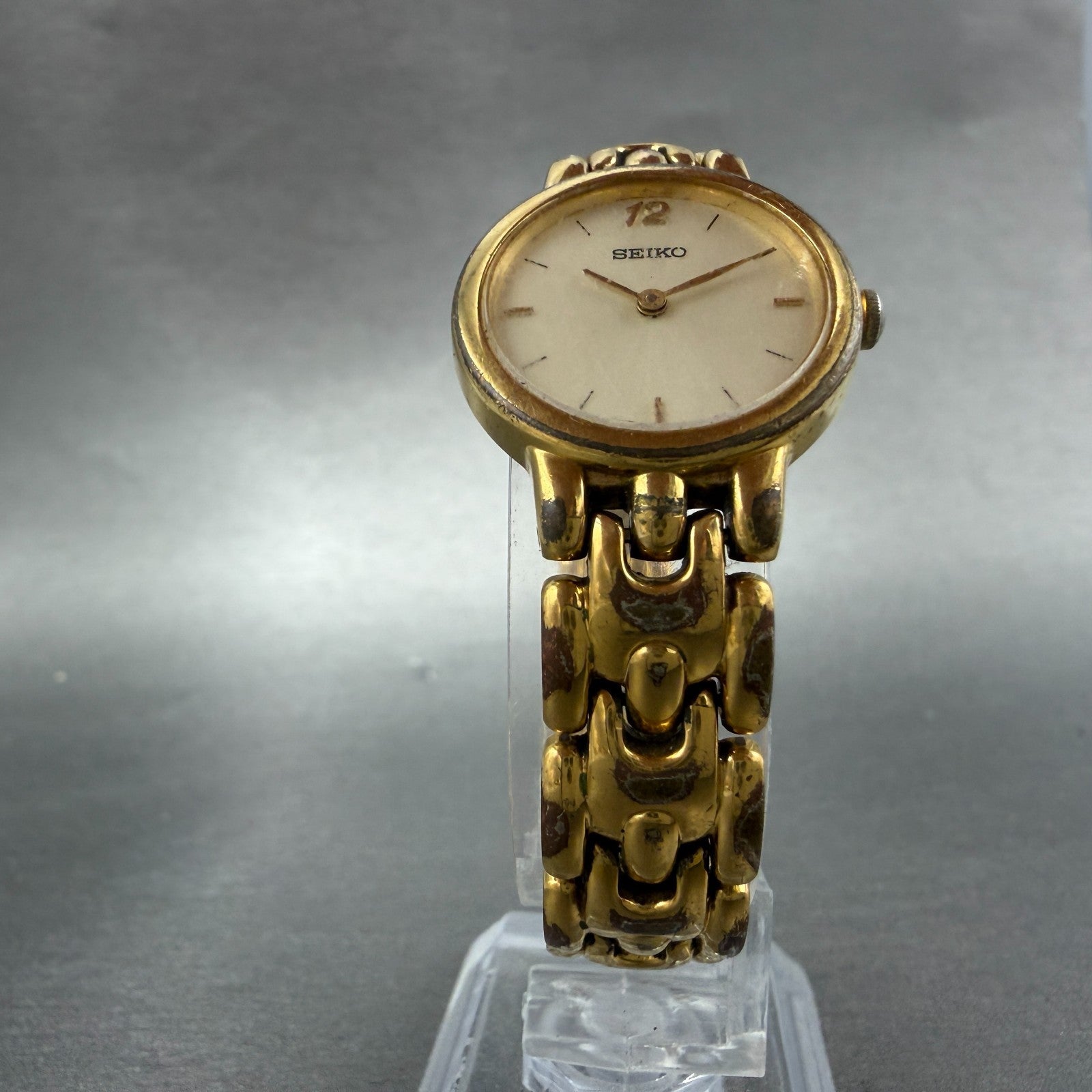 Seiko Watch Women 24mm Cream Dial Gold  Tone Round V700-6389 New Battery5