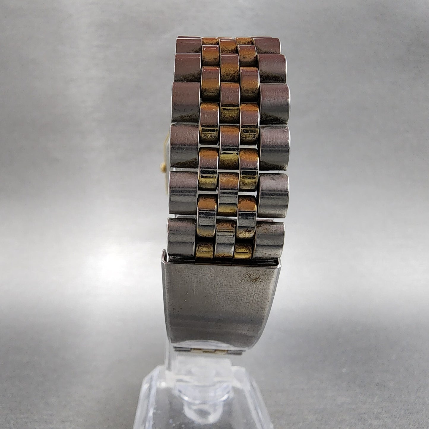 Seiko Tank Watch Men 25mm Champagne Dial Twotone Rectangle 5e315a00 New Battery7