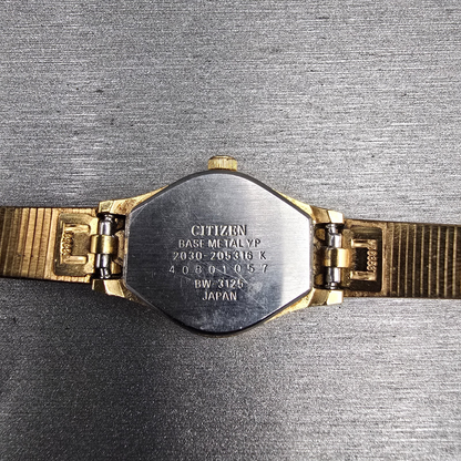 Citizen Seven Watch Women 19mm Black Dial Gold Oval 2030-205316 New Battery JP2110