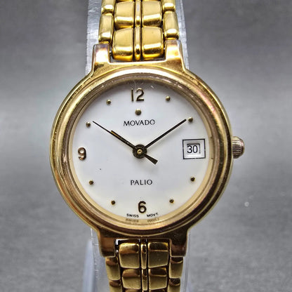 Movado Palio Watch Women 24mm White Dial Gold Tone Date 81.94.821H New Battery0