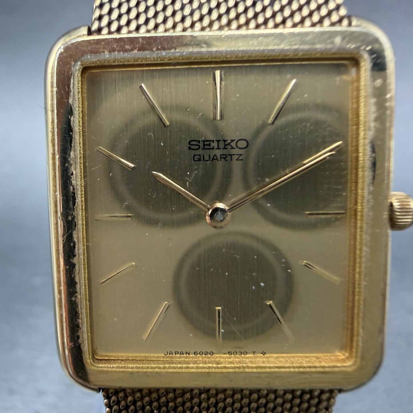 Seiko Tank Watch Men 26mm Champagne Dial Gold Tone Vintage 6020-5039 New Battery1