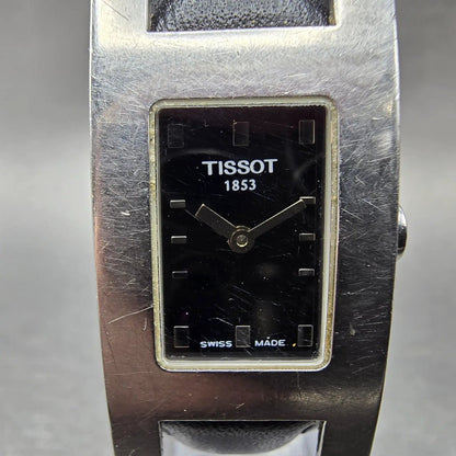 Tissot Tank Watch Women 20mm Black Dial Silver Tone Rectangle L614 New Battery2