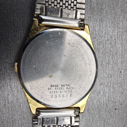 Seiko Watch Men 33mm Champagne Dial Gold Tone Daydate 5Y23-8119 New Battery VTG10