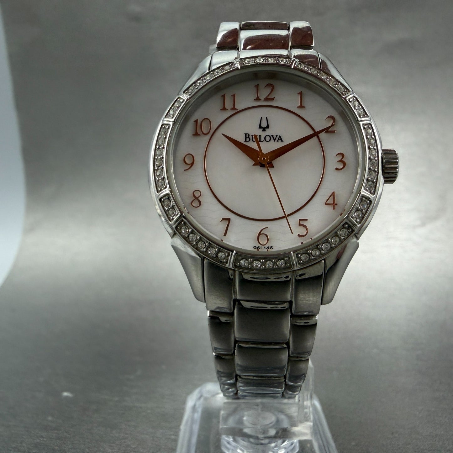 Bulova Watch Women 33mm MOP Dial Silver Tone Round 96L146 New Battery Diamond5