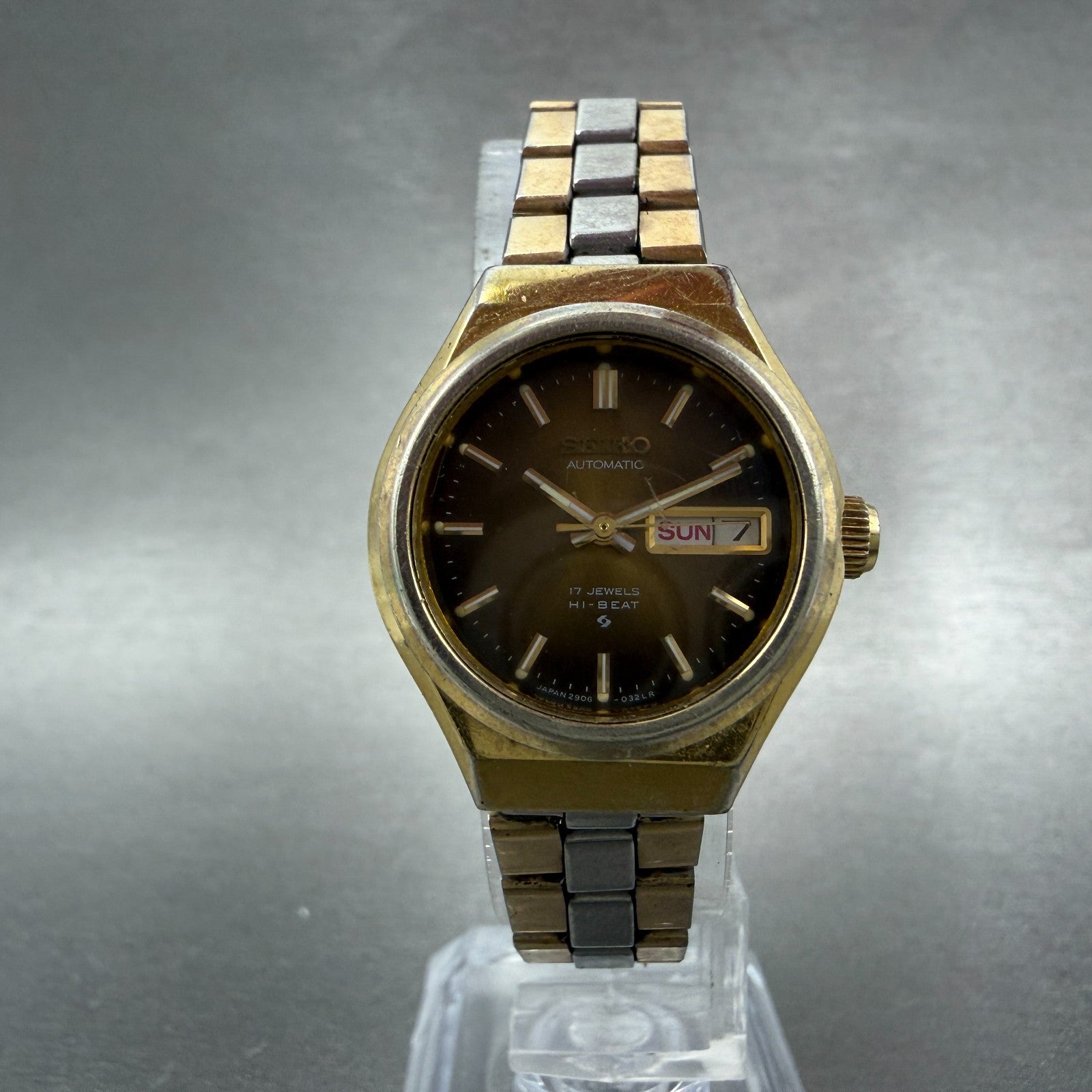 Seiko Automatic Watch Women 25mm Brown Dial Two Tone Daydate 2906-0249 Runs5