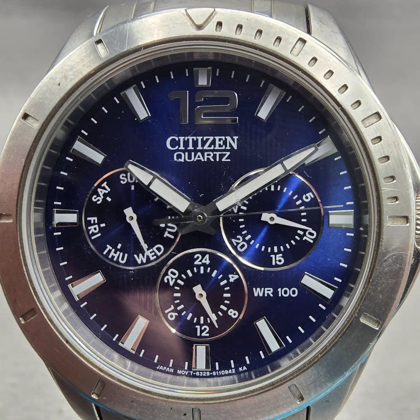 Citizen Watch Men 41mm Blue Dial Silver Tone Daydate Round 6329-S075556 New Batt1