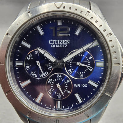 Citizen Watch Men 41mm Blue Dial Silver Tone Daydate Round 6329-S075556 New Batt1
