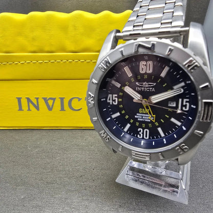 Invicta Aviator GMT Watch Men 48m Blue Dial Silver Tone Date 10683 New Battery0