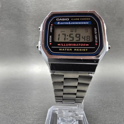 Casio A168 Illuminator Watch Men 36mm Digital Silver Tone Alarm Chrono New BattQ5