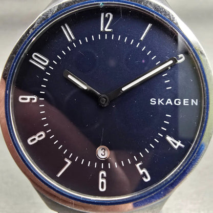 Skagen Grenen Watch Men 38mm Blue Dial Silver Tone Date Round SKW6457 New Batt1