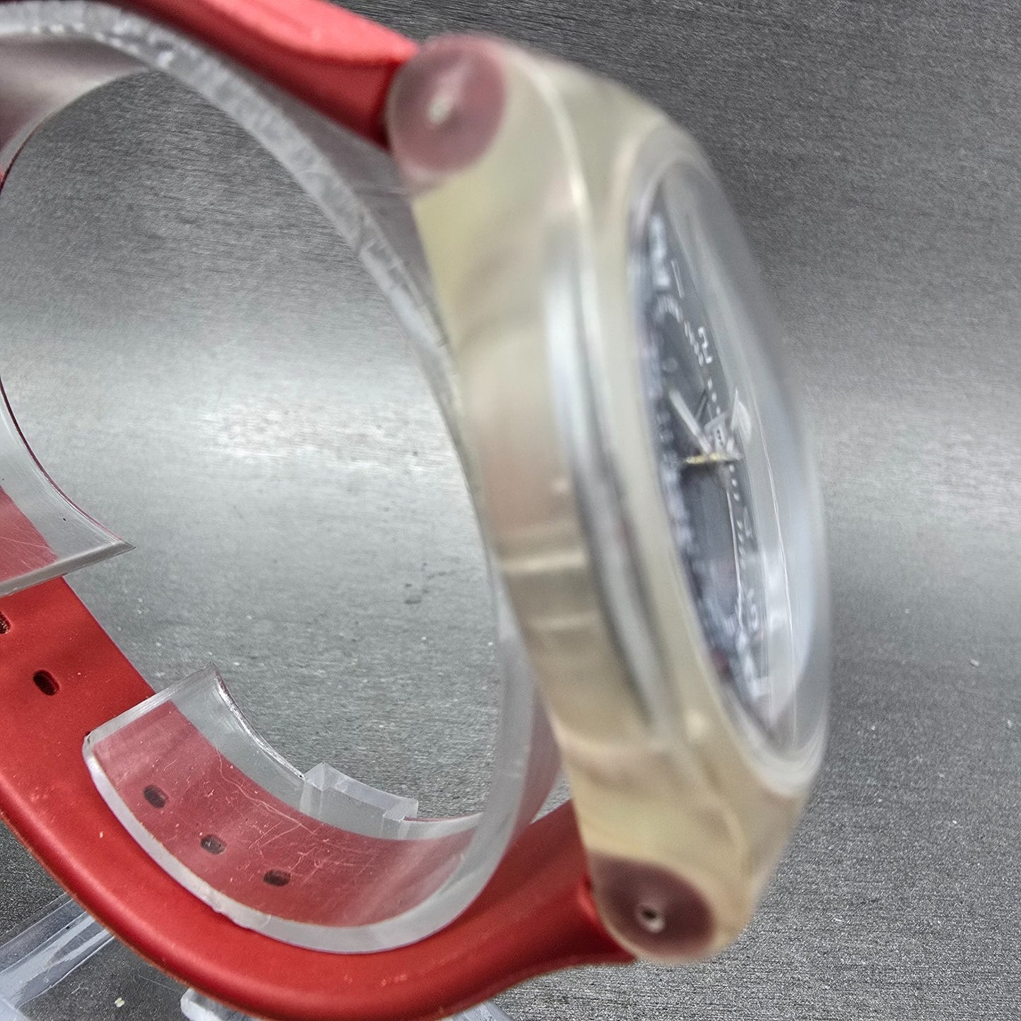 Swatch Ruby Touch Watch Men 38mm Black Dial Clear Case Daydate Round New Battery3