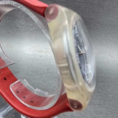 Swatch Ruby Touch Watch Men 38mm Black Dial Clear Case Daydate Round New Battery3