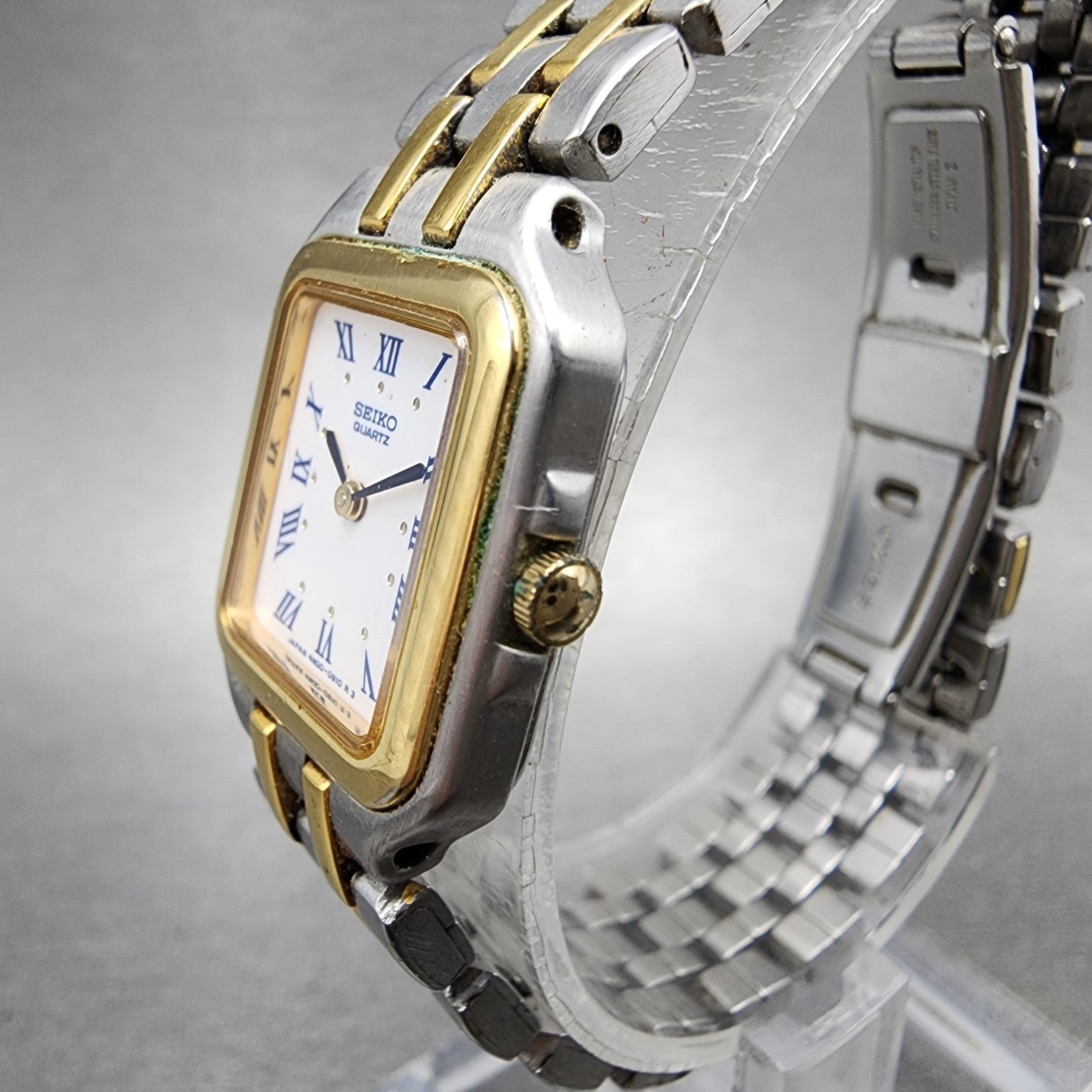 Seiko Tank Watch Women 19mm White Dial Two Tone Rectangle 4n005379 New Battery2
