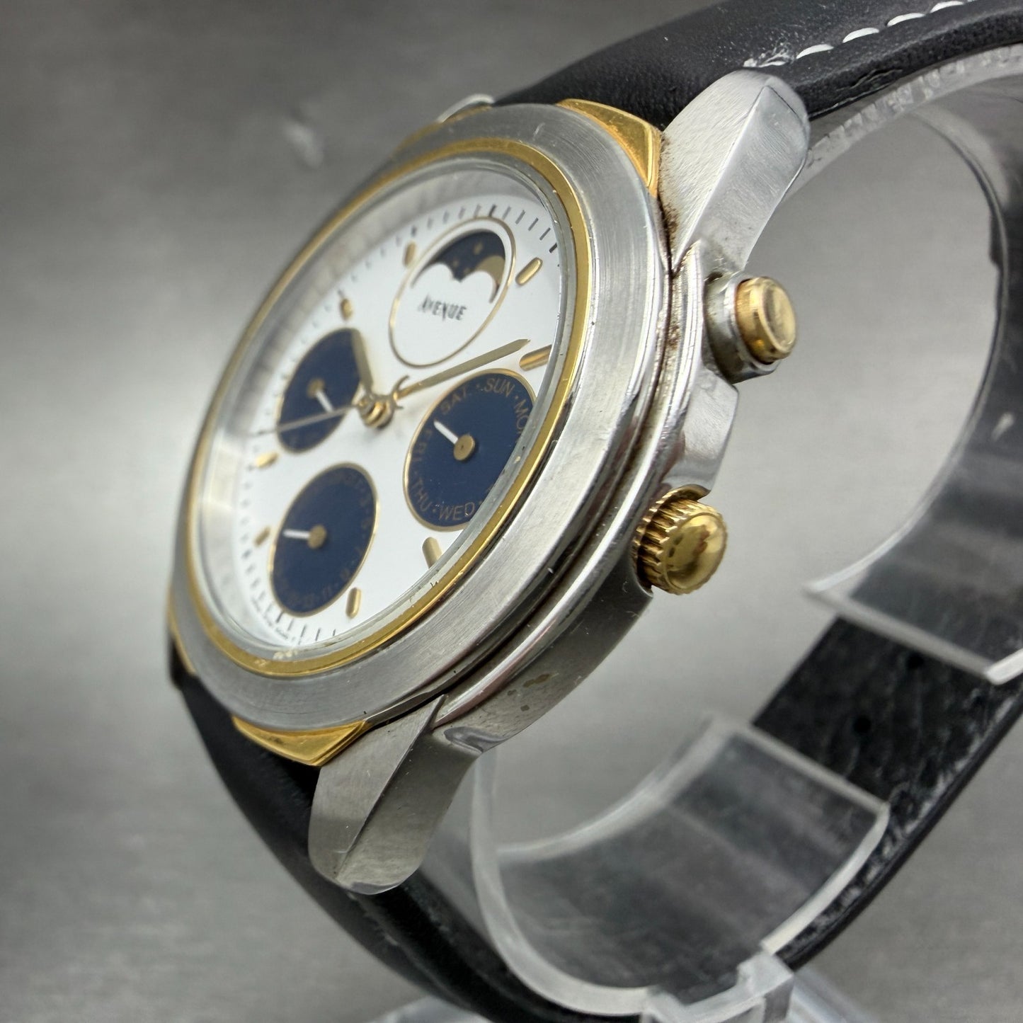 Seiko Avenue Moon Phase Watch Men 35mm White Dial Two Tone Daydate New Battery2