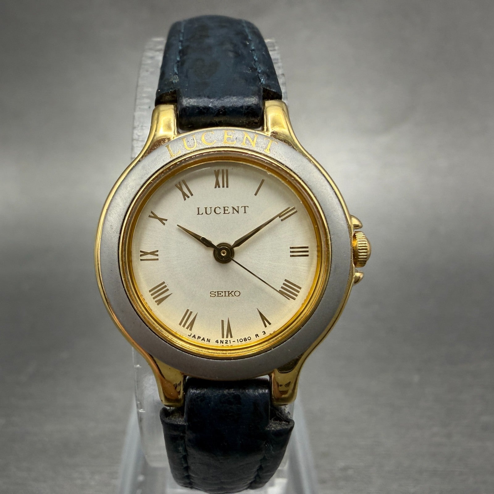 Seiko Lucent Watch Women 22mm Champagne Dial Two Tone Round 4N21-0340 New Batt A0