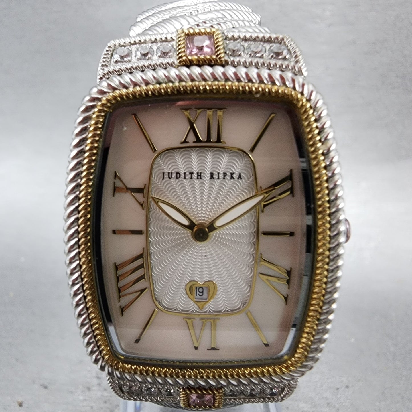 Judith Ripka Tank Watch Women 28mm MOP Dial Two Tone Rectangle New Battery1