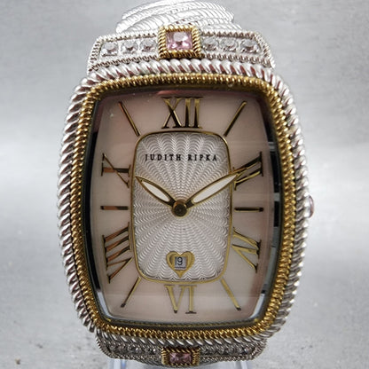 Judith Ripka Tank Watch Women 28mm MOP Dial Two Tone Rectangle New Battery1