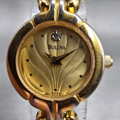 Bulova Watch Women 20mm Gold Dial Gold Tone Round 97S32 New Battery Vintage1