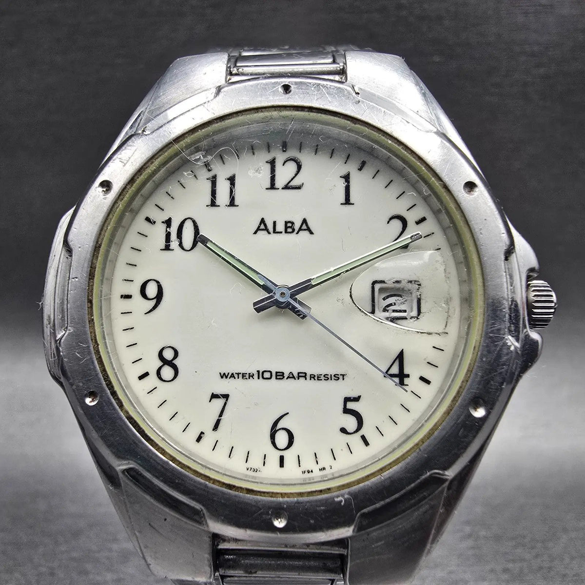 Seiko Alba Watch Men 39mm Luminous Dial Silver Tone Date V732-0S00 New Battery1