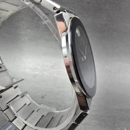 Movado Safiro Watch Men 31mm Black Dial Silver Tone Round 99.C6.877 New Battery3