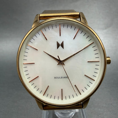 MVMT Boulevard Watch Women 38mm MOP Dial Rose Gold Tone Mesh Band New BatteryLK0
